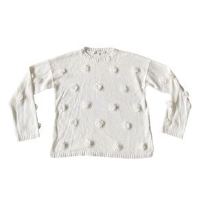 English Factory White Floral Appliqué Accented Sweater Size Large